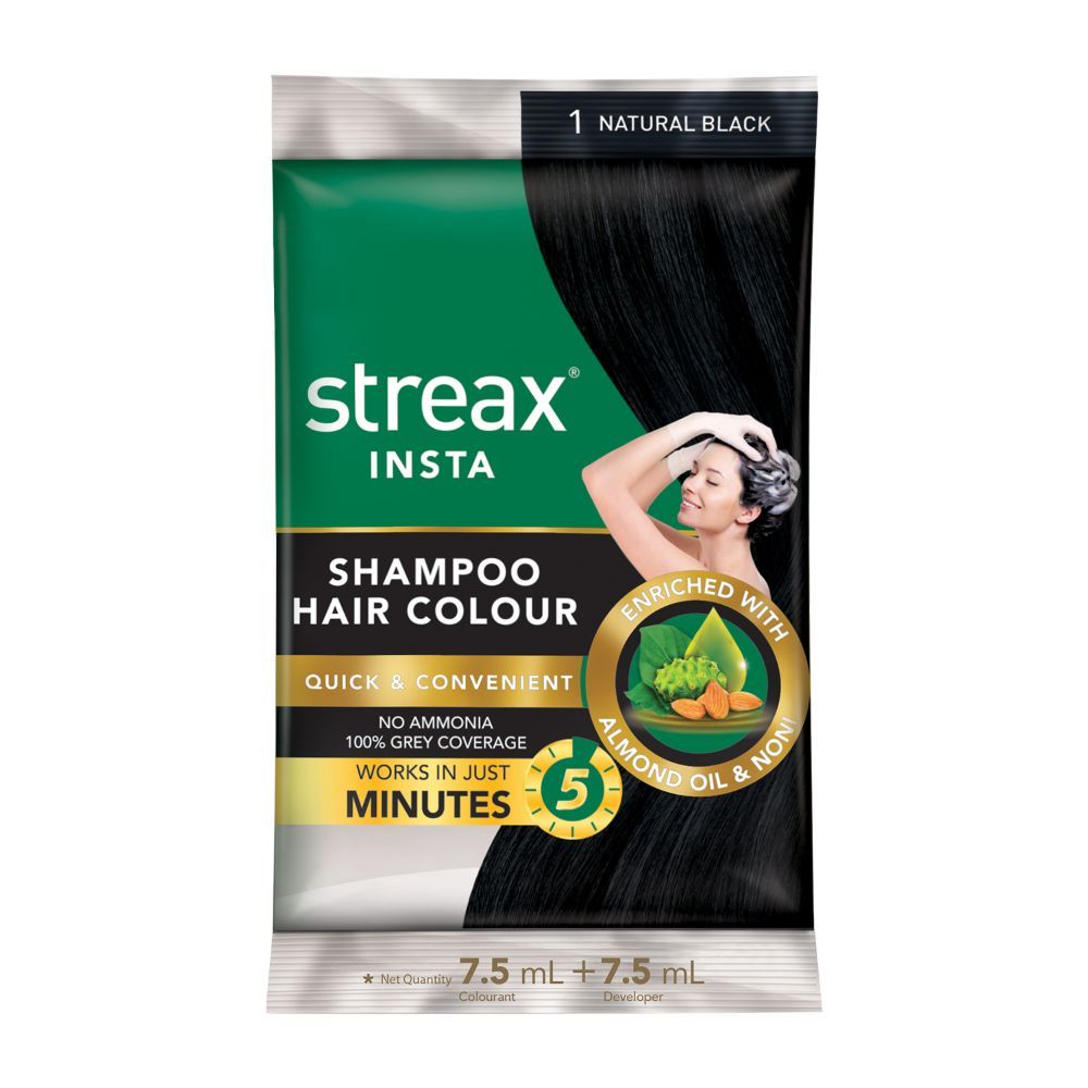 15 ml Streax Insta Shampoo Hair Colour – Natural Black 1 | Online Grocery  Shopping